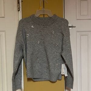 Crystal-Accent Gray Crewneck Sweater - Women